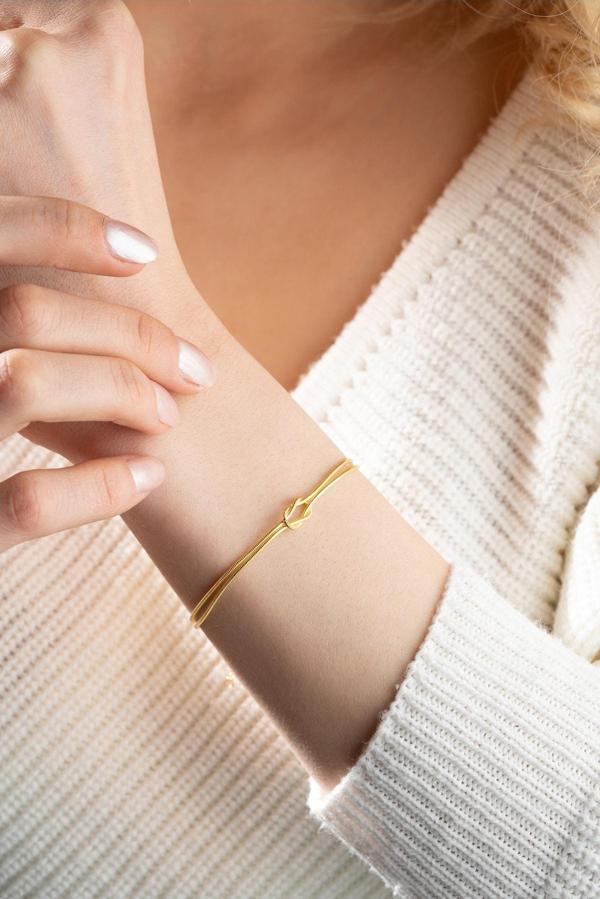 925 Ayar Gümüş Gold Kaplama Düğüm Model Bileklik - Image 1