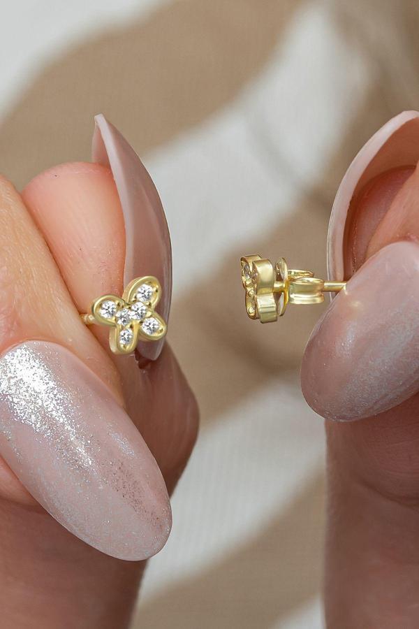 925 Ayar Gümüş Gold Kaplama Minik Kelebek Küpe - Image 1