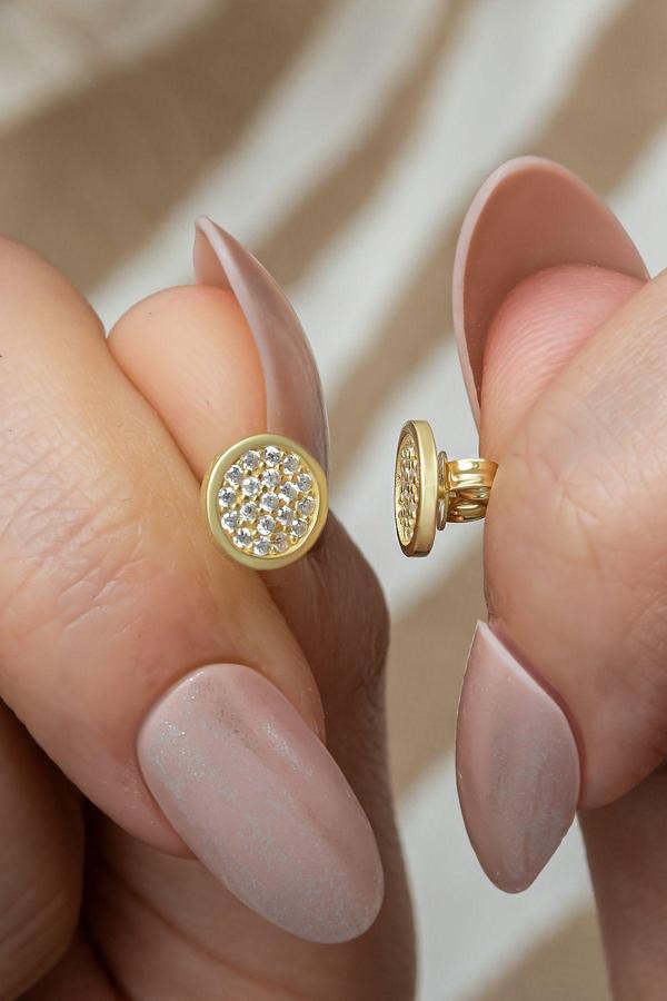 925 Ayar Gümüş Gold Kaplama Minimal Yuvarlak Küpe - Image 1
