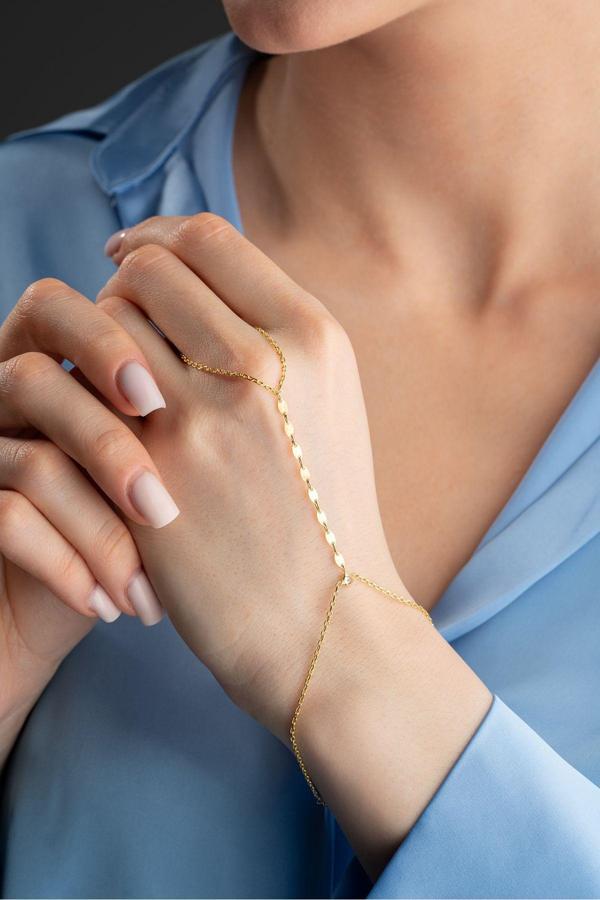 925 Ayar Gümüş Gold Kaplama Sıralı Oval Pullu Şahmeran Bileklik  - Image 1