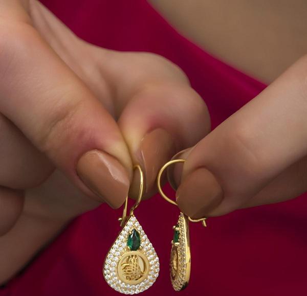 925 Ayar Gümüş Gold Osmanlı Tuğralı Küpe - Image 1