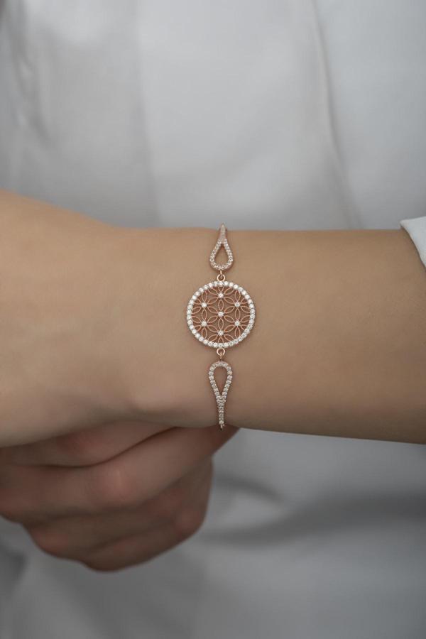 925 Ayar Gümüş Kelepçe Model Yaşam Çiçeği Bileklik - Image 1