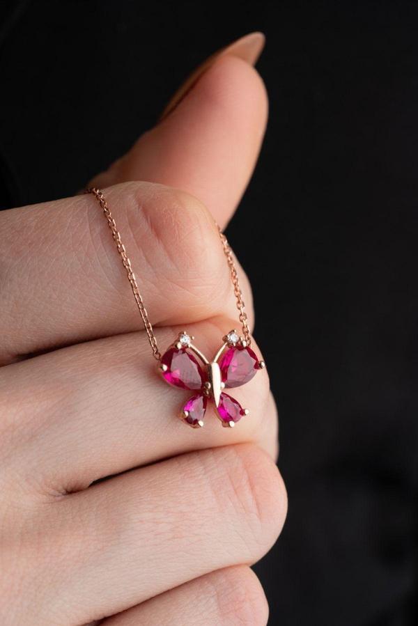 925 Ayar Gümüş Kırmızı Zirkon Taşlı Yusufcuk Kolye - Image 1