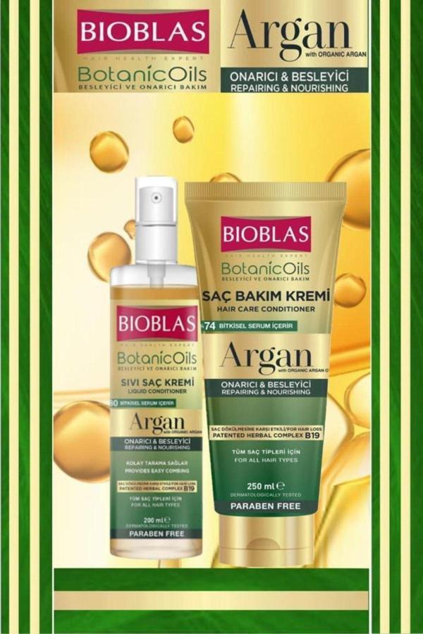 Bioblas Botanic Oils Saç Dökülmelerine Karşı Argan Sıvı Saç Kremi 200 ML + Saç Bakım Kremi 250 ML - Image 1