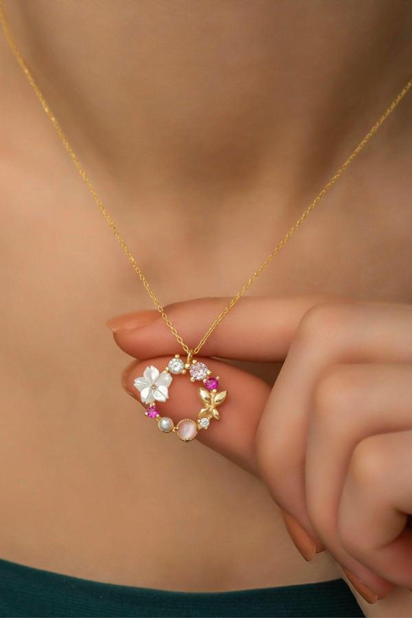 925 Ayar Gümüş Manolya Çiçeği Detay Bahar Çiçeği Kolye - Image 1