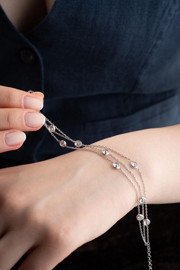 925 Ayar Gümüş Rodyum Kaplama 3 Sıra Zirkon Taşlı Bileklik  - Image 1