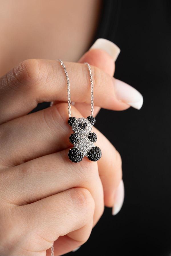 925 Ayar Gümüş Rodyum Kaplama Zirkon Taşlı Panda Kolye - Image 1