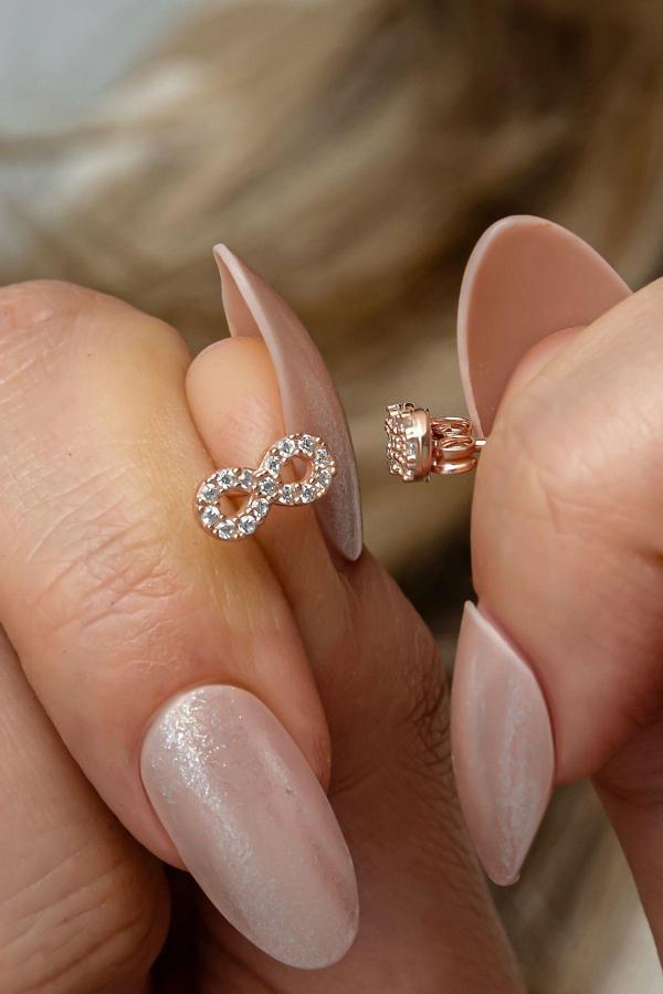 925 Ayar Gümüş Rose Kaplama Minik Sonsuzluk Küpe - Image 1