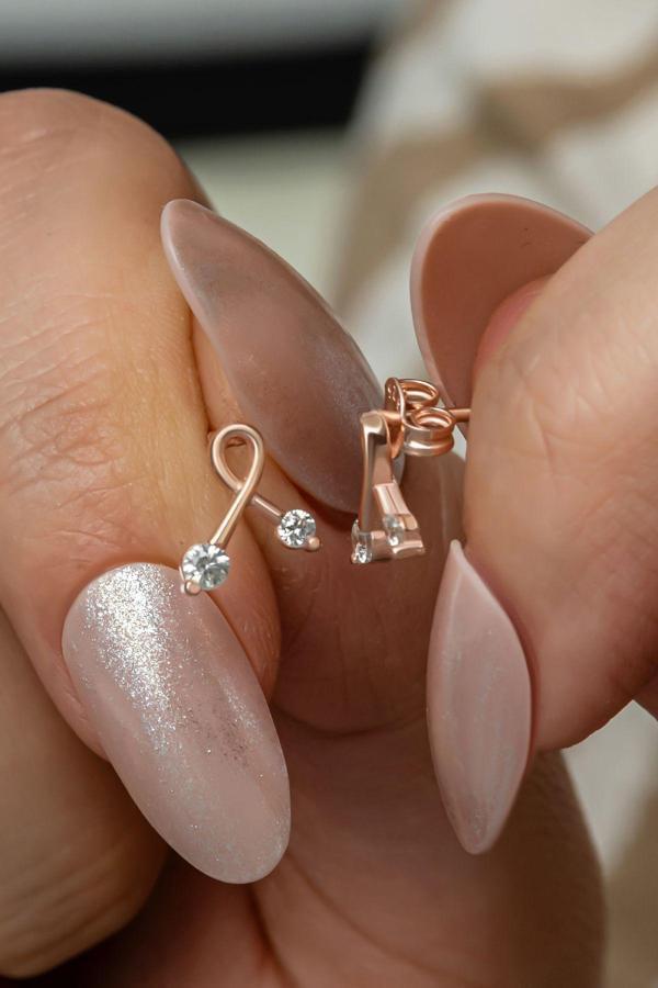 925 Ayar Gümüş Rose Kaplama Minimal Kurdele Küpe - Image 1