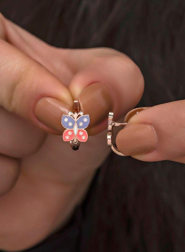 925 Ayar Gümüş Rose Mineli Çift Renk Kelebek Küpe - Image 1