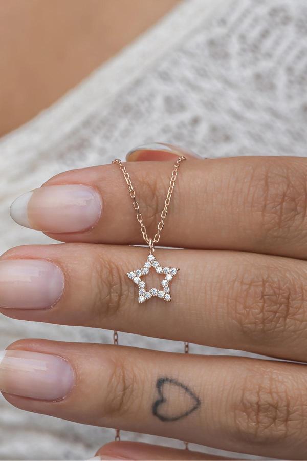 925 Ayar Gümüş Rose Minik Yıldız Model Kolye - Image 1