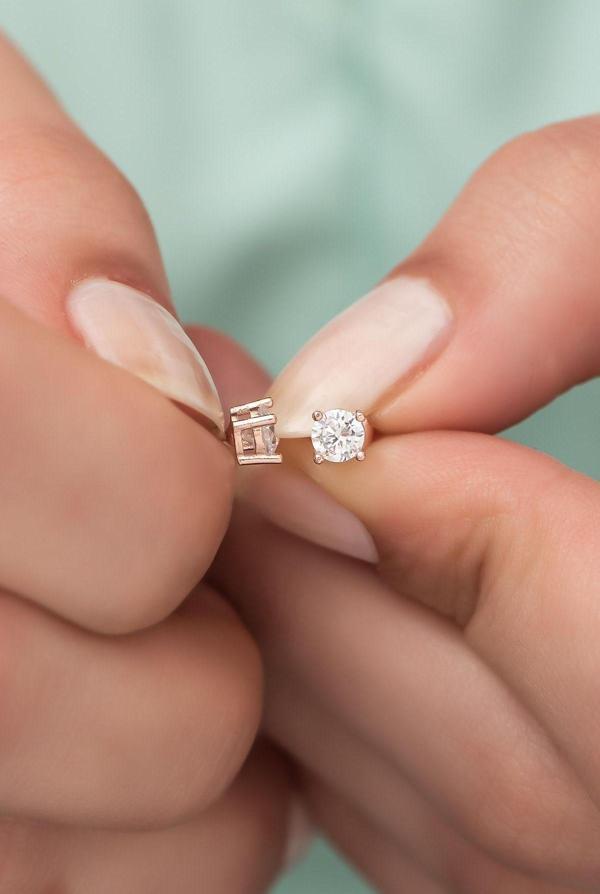 925 Ayar Gümüş Rose Pırlanta Montür 4 mm Tektaş Küpe - Image 1