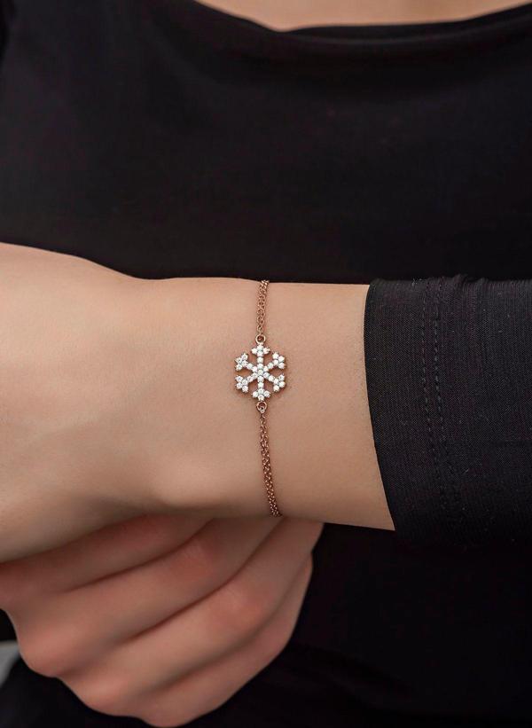 925 Ayar Gümüş Rose Zirkon Taşlı Kartanesi Bileklik - Image 1