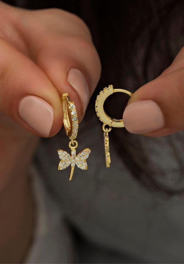 925 Ayar Gümüş Sallantılı Gold Yusufcuk Küpe - Image 1