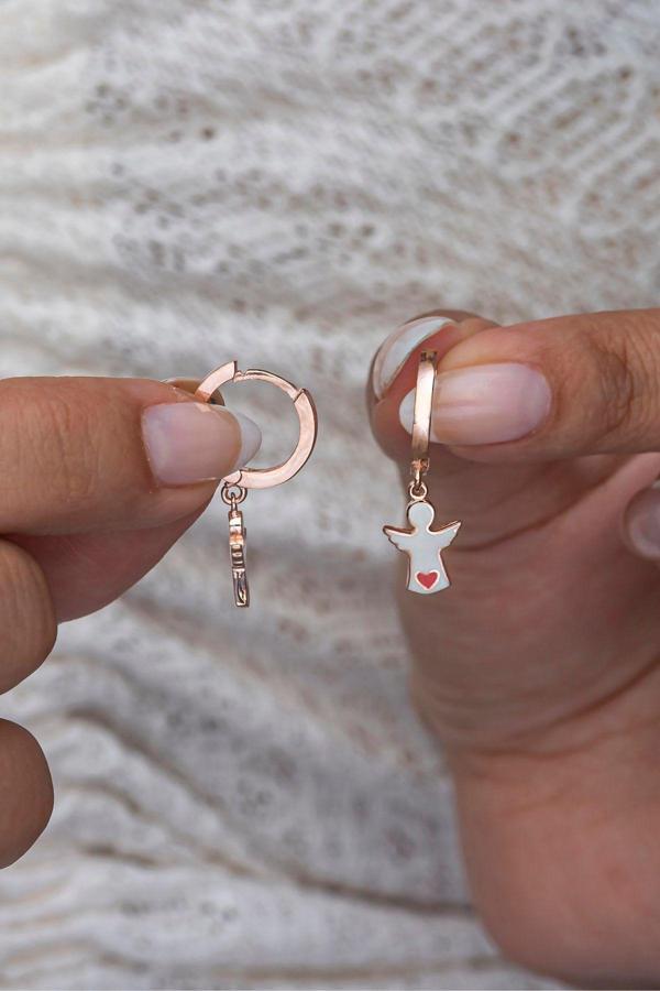 925 Ayar Gümüş Sallantılı Rose Mineli Melek Küpe - Image 1