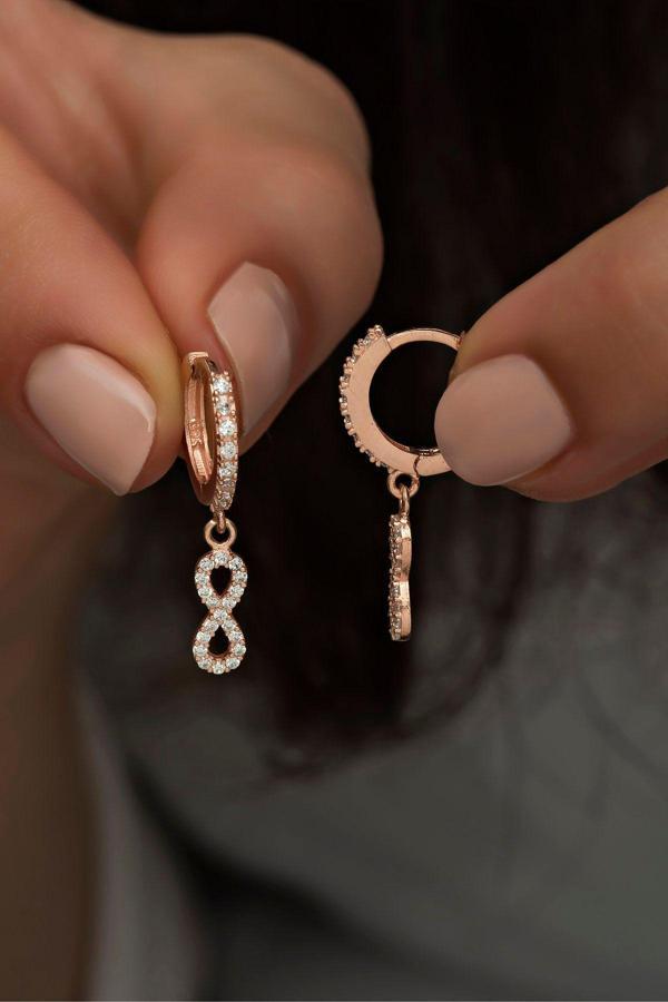 925 Ayar Gümüş Sallantılı Rose Sonsuzluk Küpe - Image 1