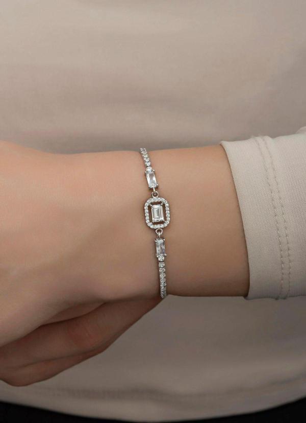 925 Ayar Gümüş Suyolu Baget Taşlı Tektaş Bileklik - Image 1