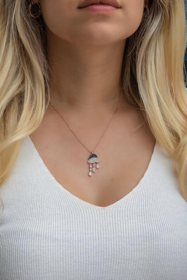 925 Ayar Gümüş Yağmur Bulutu Damlacık Kolye - Image 1