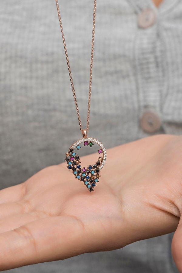 925 Ayar Gümüş Zirkon Taşlı Renk Süzmesi Kolye - Image 1