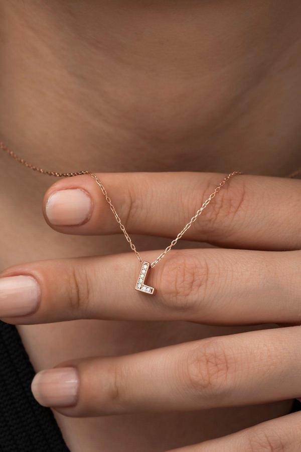 925 Ayar Harf Kolye 3 Boyutlu L Harfi Kadın Gümüş Kolye - Image 1