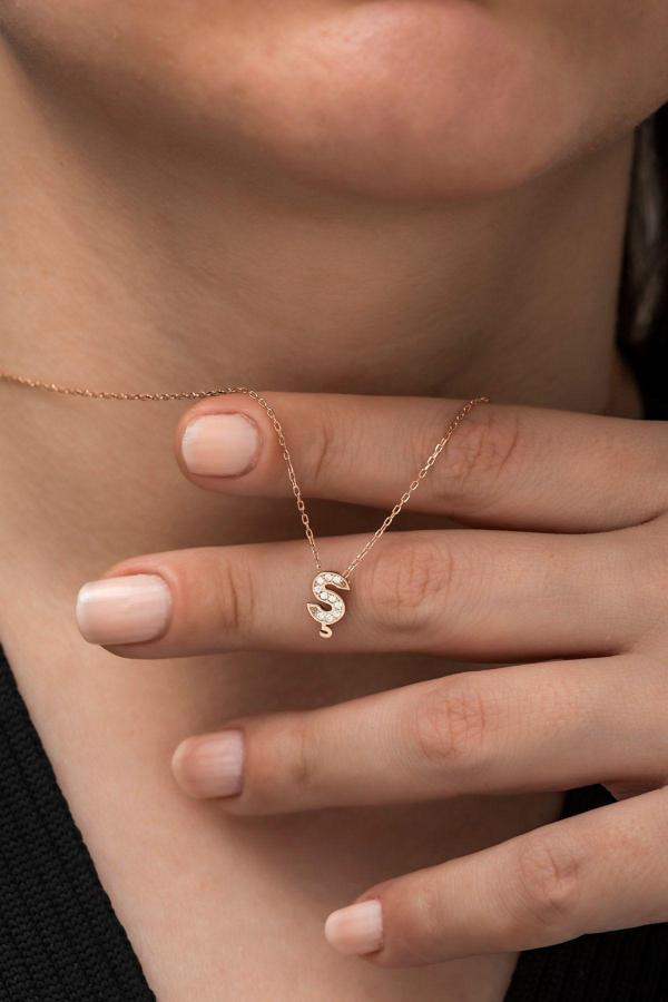 925 Ayar Harf Kolye 3 Boyutlu Ş Harfi Kadın Gümüş Kolye - Image 1