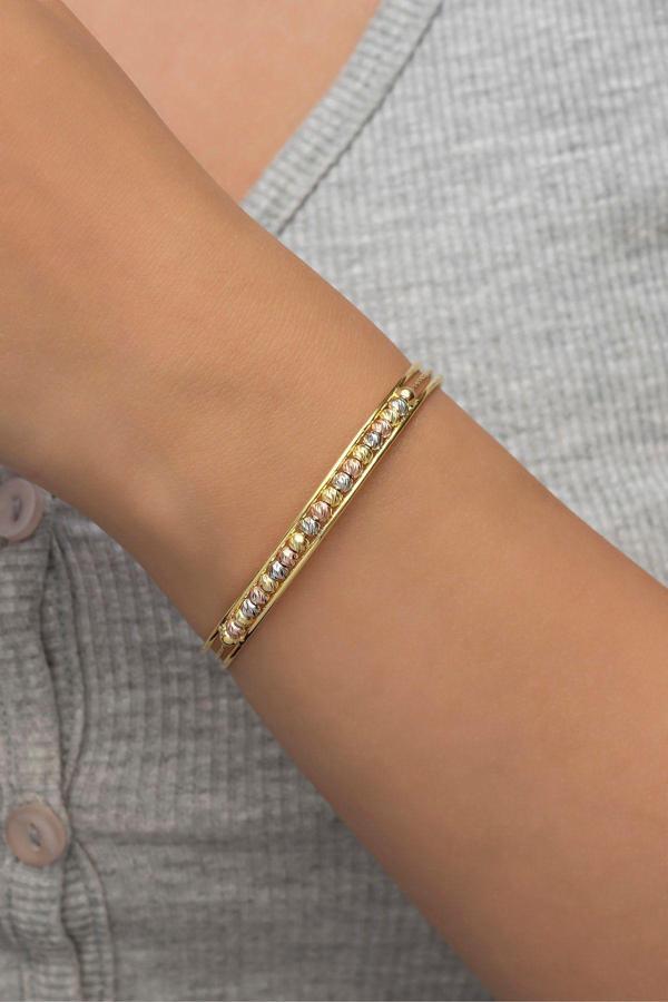 925 Ayar Minik Dorika Toplu Tasarım Gold 3 Sıra Bileklik Gümüş Bilezik - Image 1