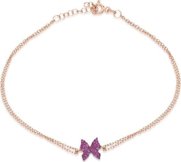 925 Ayar Minik Pembe Kelebek Bileklik Kadın Gümüş Bileklik  - Image 1