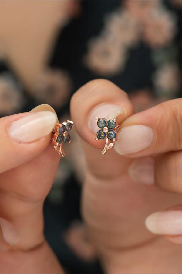925 Ayar Mistik Topaz Minik Yonca Küpe Kadın Gümüş Küpe - Image 1