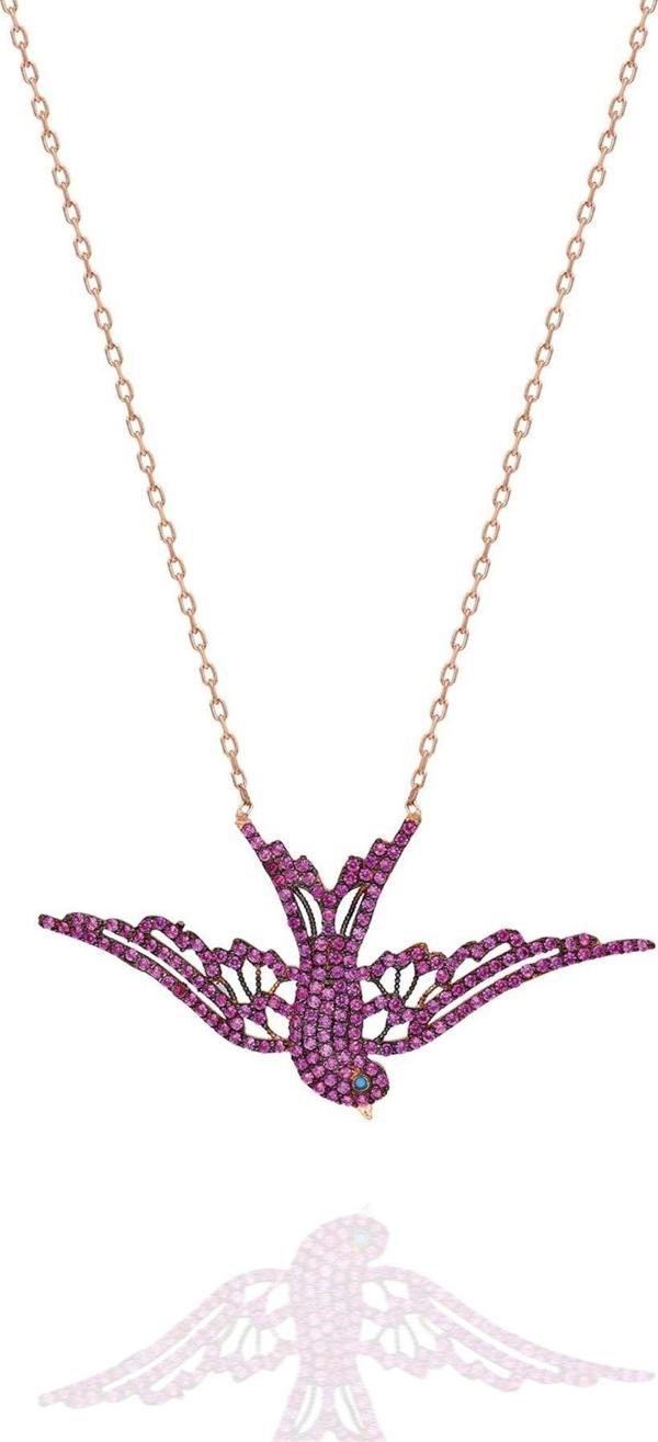 925 Ayar Pembe Taşlı Anka Kuşu Kolye Kadın Gümüş Kolye  - Image 1