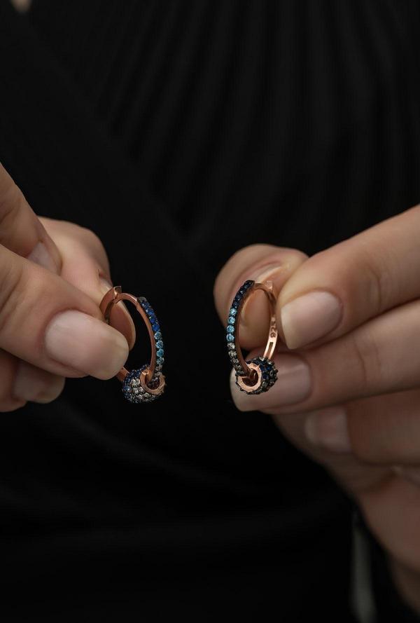 925 Ayar Renk Geçişli Halka Tasarım Küpe Kadın Gümüş Küpe - Image 1