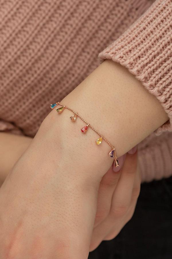 925 Ayar Sıralı Renkli Taşlı Kadın Gümüş Bileklik - Image 1