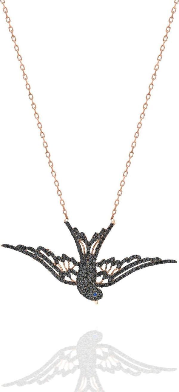 925 Ayar Siyah Taşlı Anka Kuşu Kolye Kadın Gümüş Kolye  - Image 1