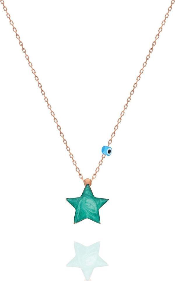 925 Ayar Yeşil Mineli Yıldız Kolye Kadın Gümüş Kolye  - Image 1