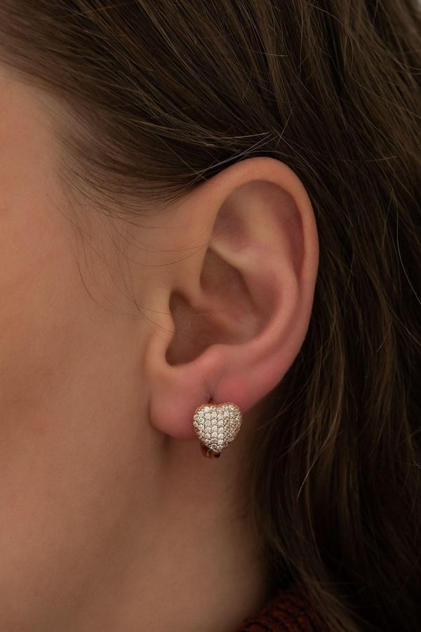 925 Ayar Zirkon Taşlı Kalp Küpe Kadın Gümüş Küpe - Image 1