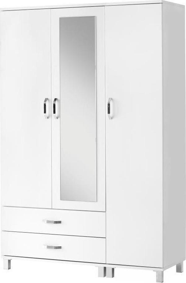 Sivas Gözde Mobilya Buket Aynalı 3 Kapılı 2 Çekmeceli Gardırop Elbise Dolabı 120x46x189 - Image 1