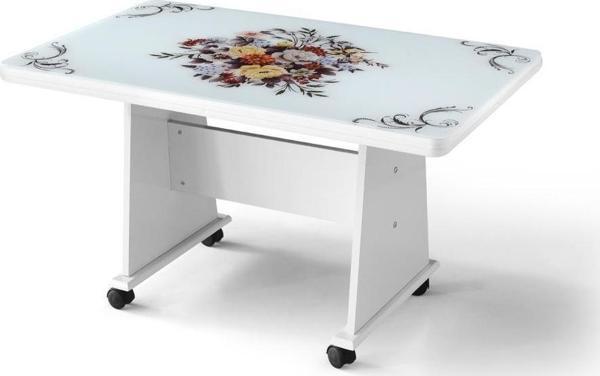 Sivas Gözde Mobilya Ekonomik Tekerlekli Camlı Orta Sehpa 103x63x60 cm - Image 1