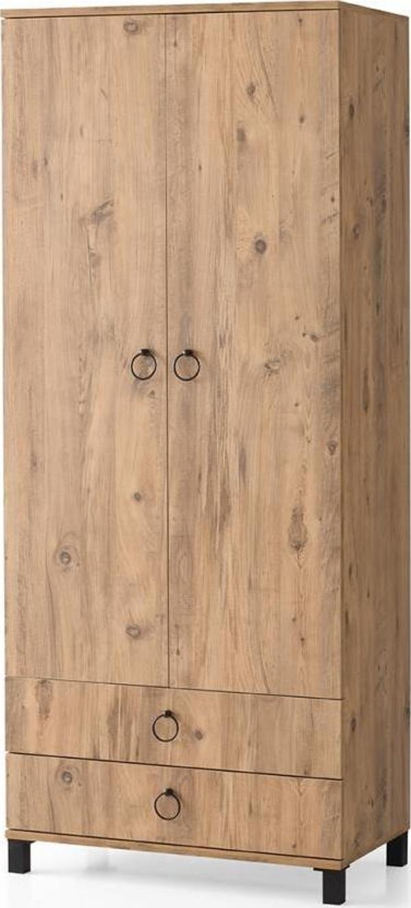 Sivas Gözde Mobilya Genç Odası 2 Kapılı 2 Çekmeceli Gardırop Elbise Dolabı 79x46x189 cm - Image 1