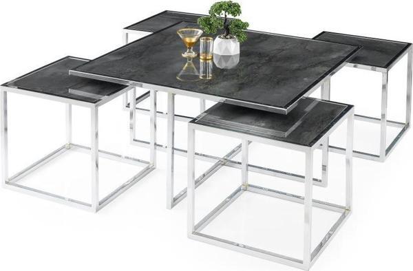 Sivas Gözde Mobilya Kares 4 Zigonlu Orta Sehpa Metal Krom 90x90x47 cm - Image 1
