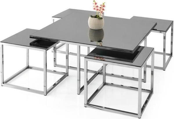 Sivas Gözde Mobilya Kares Ayna 4 Zigonlu Orta Sehpa Metal 90x90x45 - Image 1