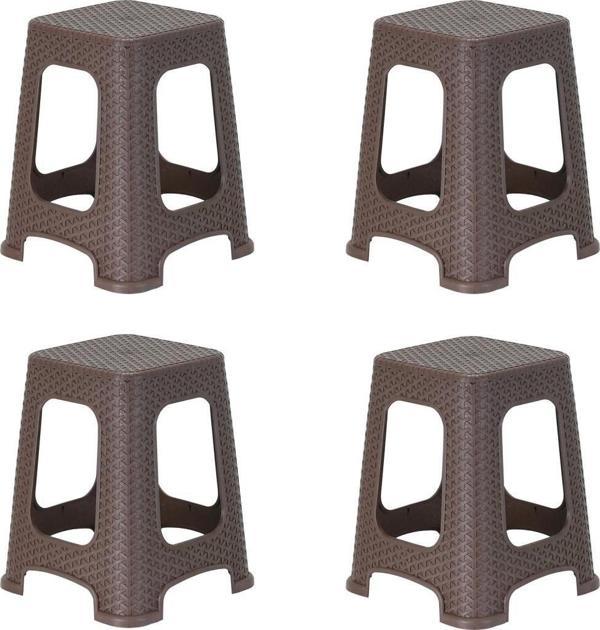 Sivas Gözde Mobilya Plastik Rattan Hasır Desenli Büyük Tabure 4 lü Set - Image 1