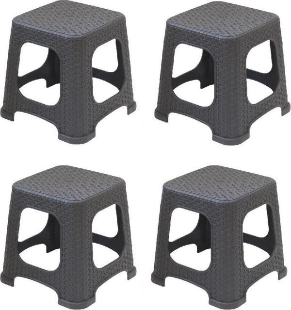 Sivas Gözde Mobilya Plastik Rattan Hasır Desenli Küçük Tabure 4 lü Set - Image 1