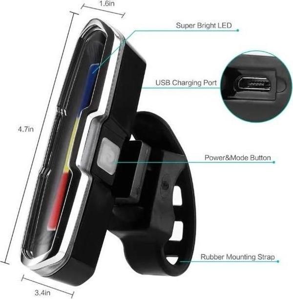 FORTE GT 6017-3 Bisiklet Yüksek Güç COB Ön Far USB Şarjlı Siyah - Image 1
