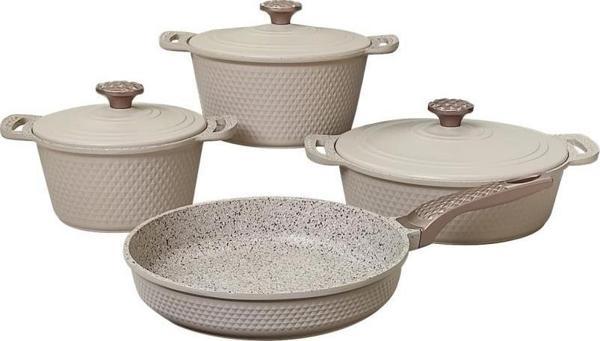 Oms Triana 7 Parça Granit Döküm Tencere Seti Krem 3536 - Image 1