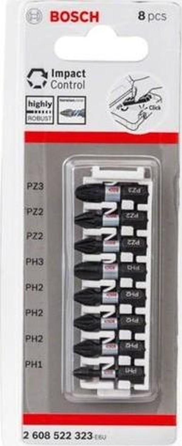 Bosch - Impact Control Serisi Vidalama Ucu 8'li PH1/PH2 x3/PH3/PZ2 x2/PZ3 *25mm - Image 1