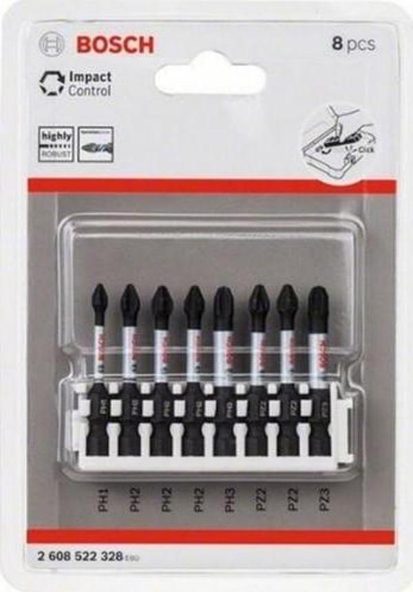 Bosch - Impact Control Serisi Vidalama Ucu 8'li PH1/PH2x3/PH3/PZ2x2/PZ3 *50mm - Image 1