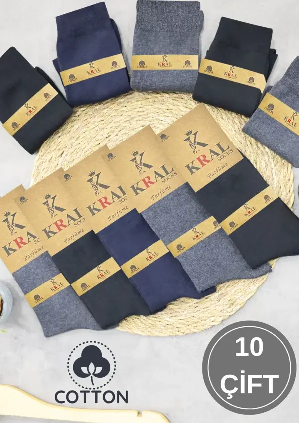 KRAL SOCKS 10 Adet Yazlık Penye Erkek Orta Uzun Çorap Parfümlü - Image 1