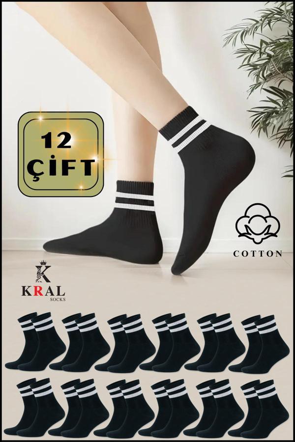 KRAL SOCKS Erkek Kadın (3 ÇİFT) Çizgili Kolej Tenis Çorabı Pamuklu Terletmez Çorap - Image 1