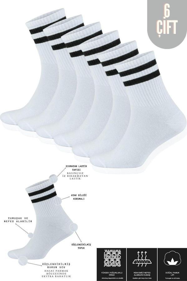 KRAL SOCKS Erkek Kadın (6 ÇİFT) Çizgili Kolej Tenis Çorabı Pamuklu Terletmez Çorap - Image 1