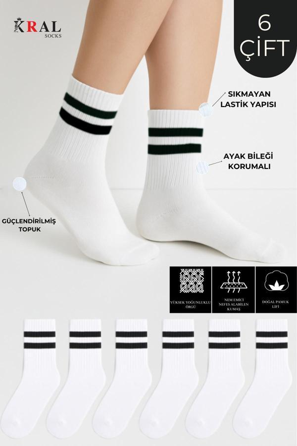 KRAL SOCKS Erkek Kadın (6 ÇİFT) Çizgili Kolej Tenis Çorabı Pamuklu Terletmez Çorap - Image 1