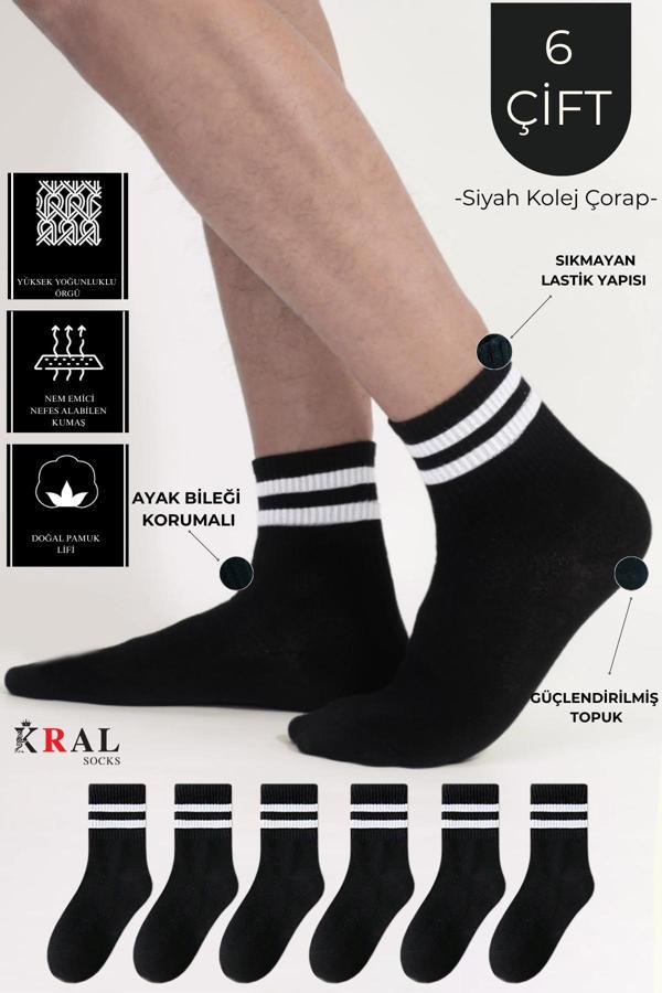 KRAL SOCKS Erkek Kadın (6 ÇİFT) Çizgili Kolej Tenis Çorabı Pamuklu Terletmez Çorap - Image 1